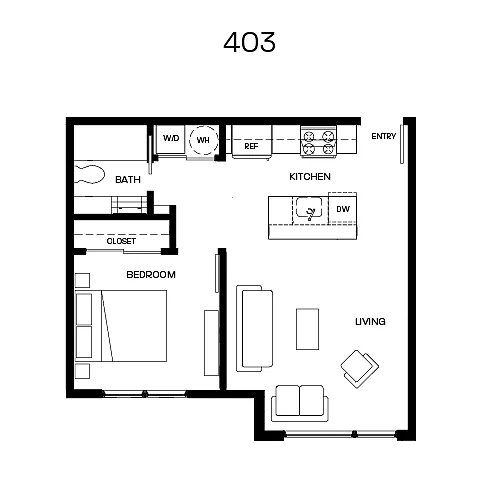 Floor plan Unit 403 - One Bedroom