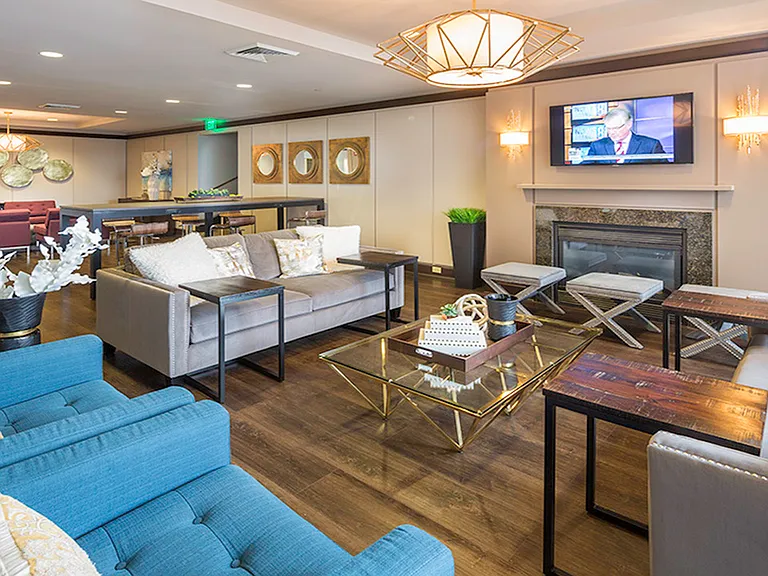 Redesigned club room with ample seating options for work or play