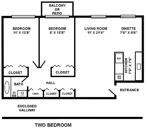 Floor plan 2 Bedrooms, 1 Bathroom