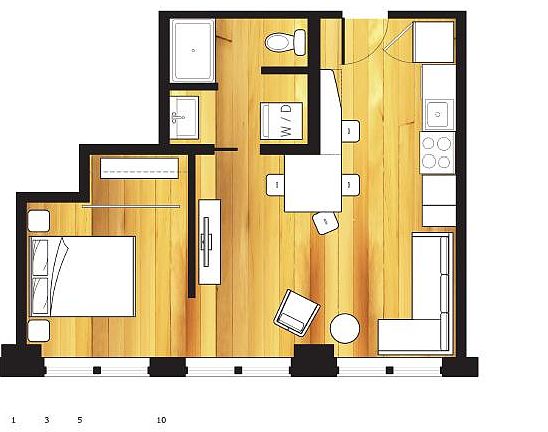 210 floor plan with included furnishings