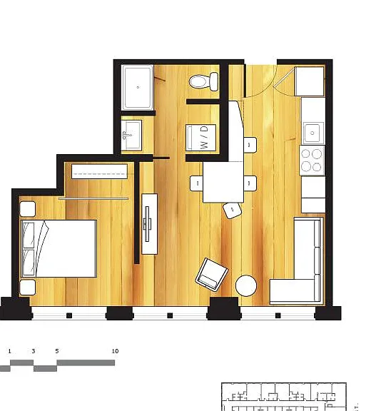 210 floor plan with included furnishings