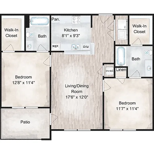 Floor plan Two Bedroom Garden