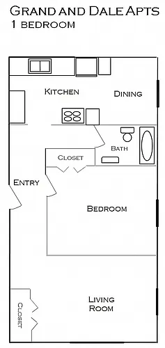 Floor plan Updated 1 Bedroom 1 Bath