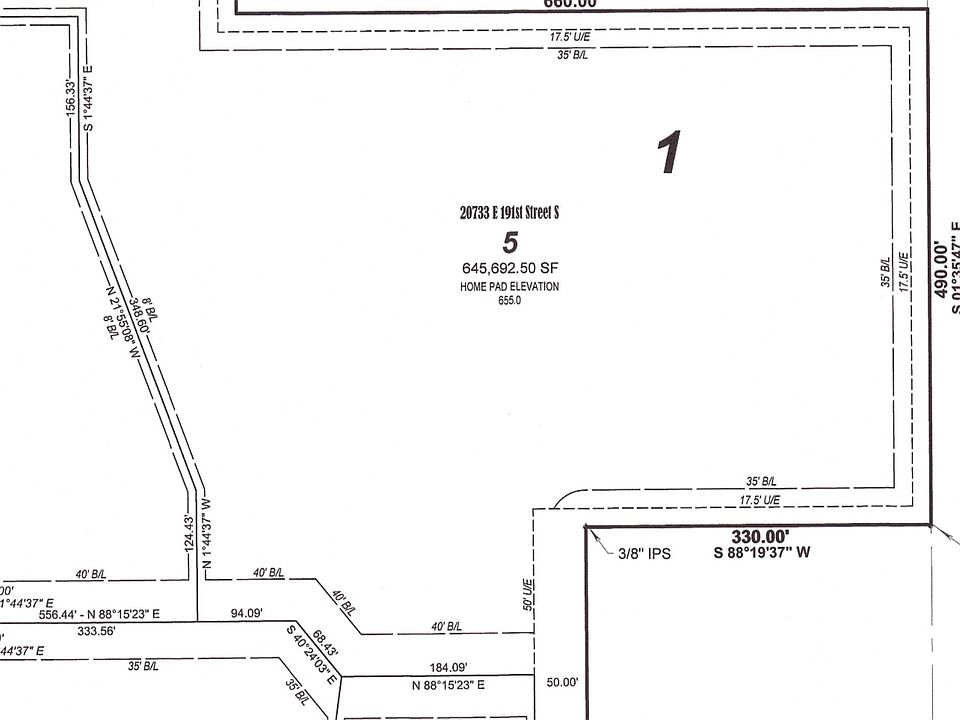 Plat of Lot 5 where A-Frame cabin is located. 15 acres