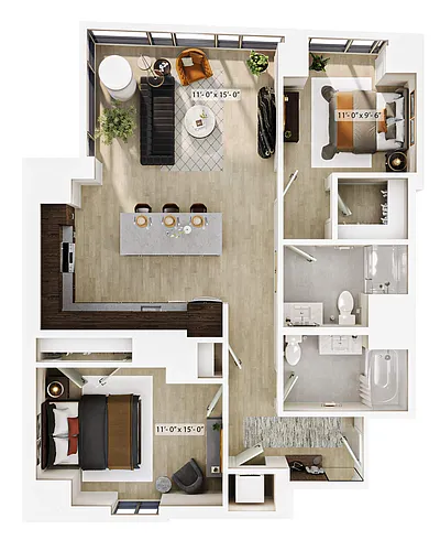 Floor plan 2 Bed/2 Bath-B4