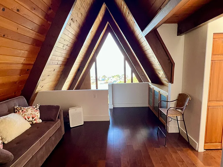 Upstairs loft, office area, looking west to the sea.