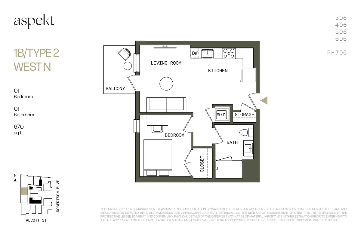 Floor plan 1B TYPE 2 WEST N