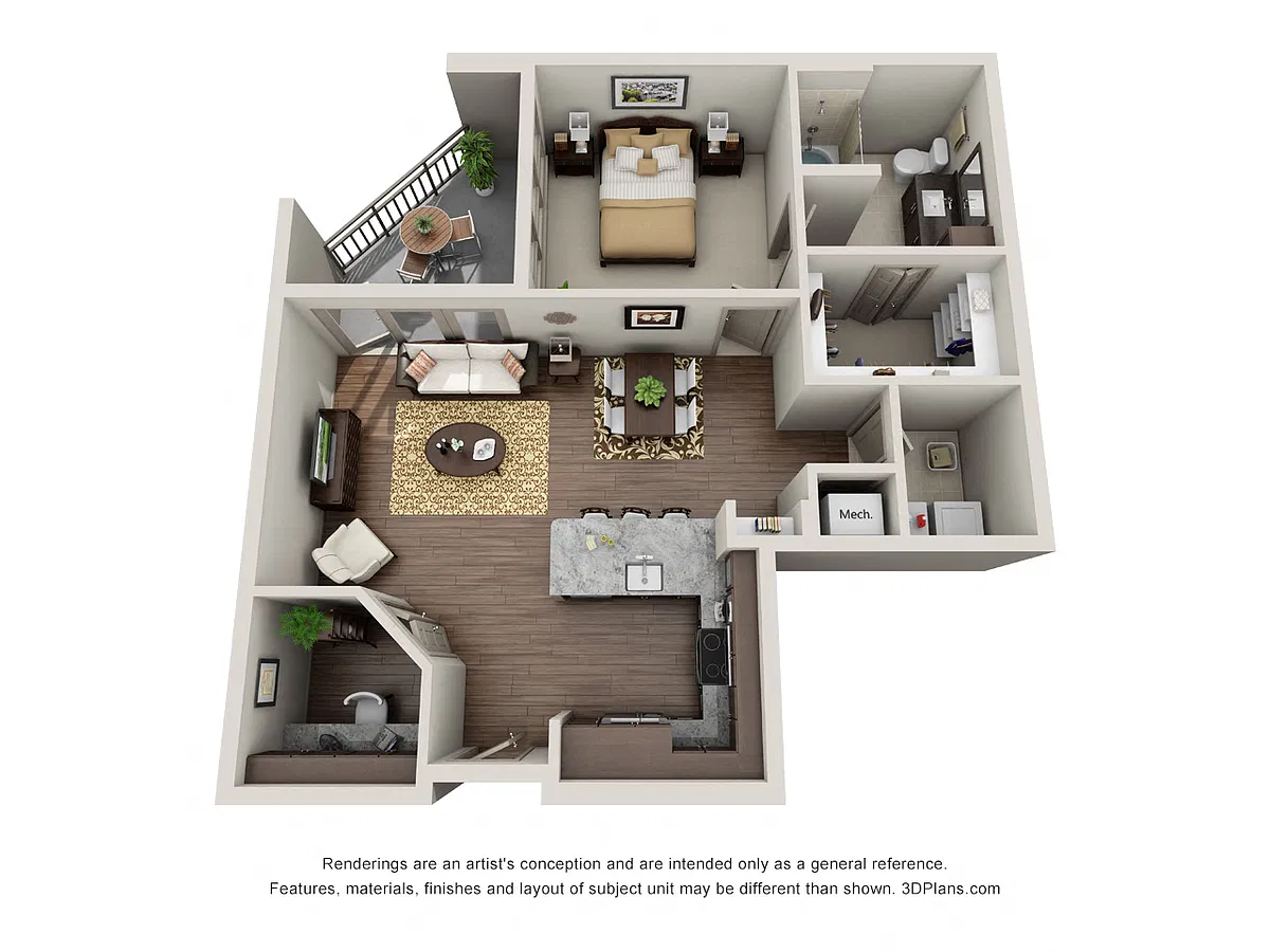 Floor plan One Bedroom One Bath Study A7.1