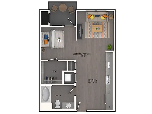 Floor plan Zero BR One BA S1