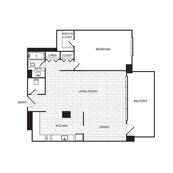Floor plan 1 Bedroom, 1 Bath 914 SF A5G