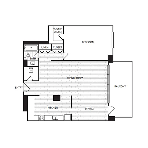 Floor plan 1 Bedroom, 1 Bath 914 SF A5G
