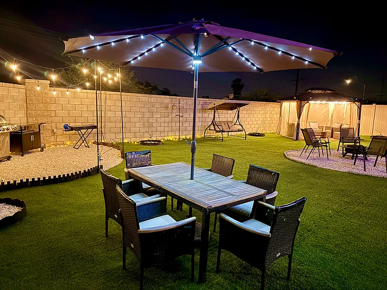Backyard Night View - Modern Smart LED Lights pre-installed