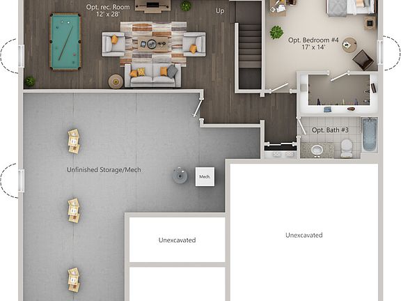 The Hope Lower Level with Opt. Rec Room Bed Bath