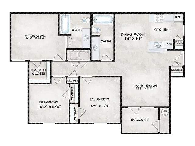 Floor plan 3 Bed, 2 Bath (60% Income Restricted)