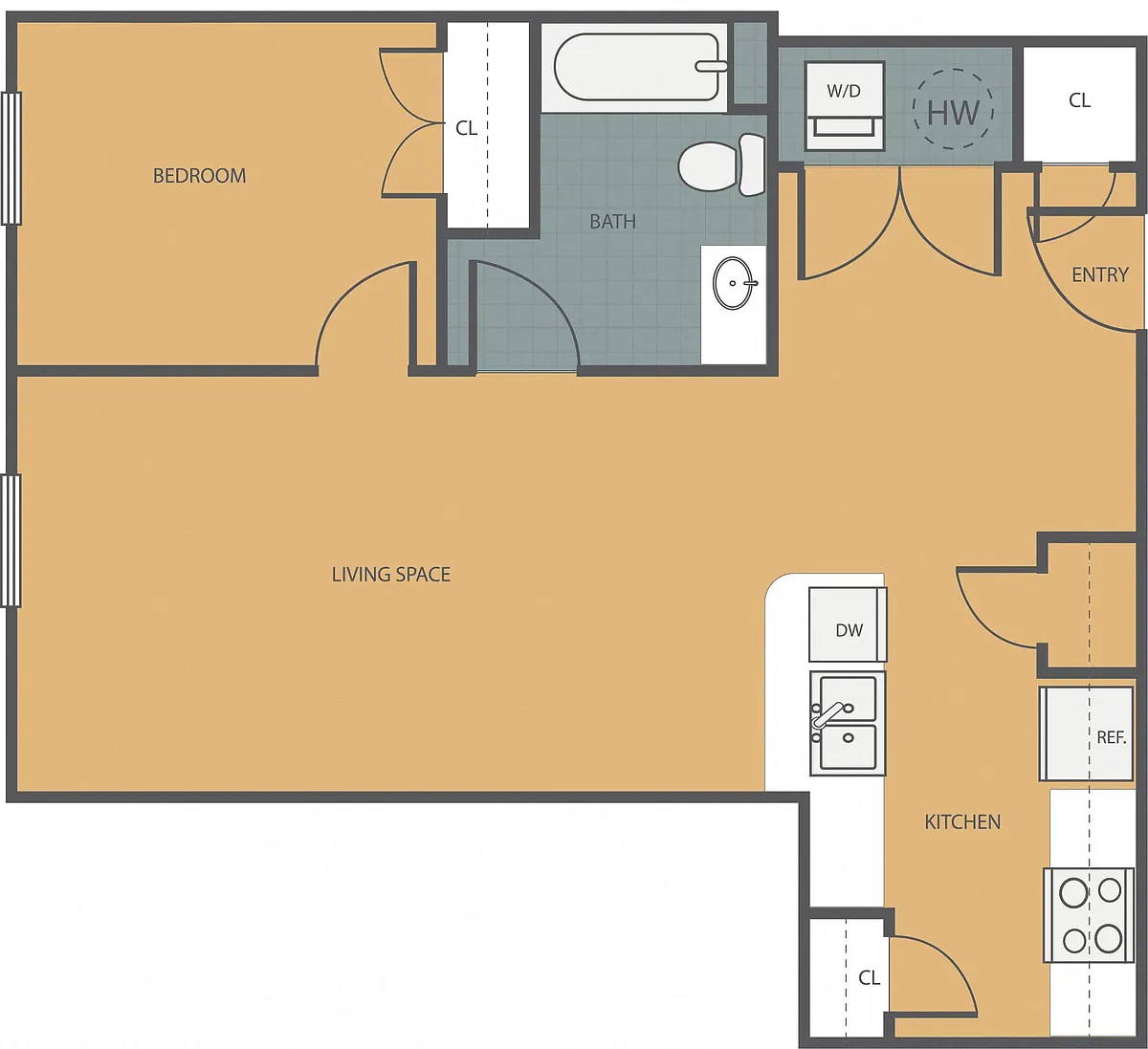 Floor plan 1Bedroom 1 Bath 223