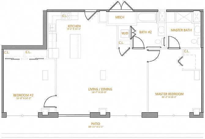 Floor plan 2 Bed/2 Bath-7K