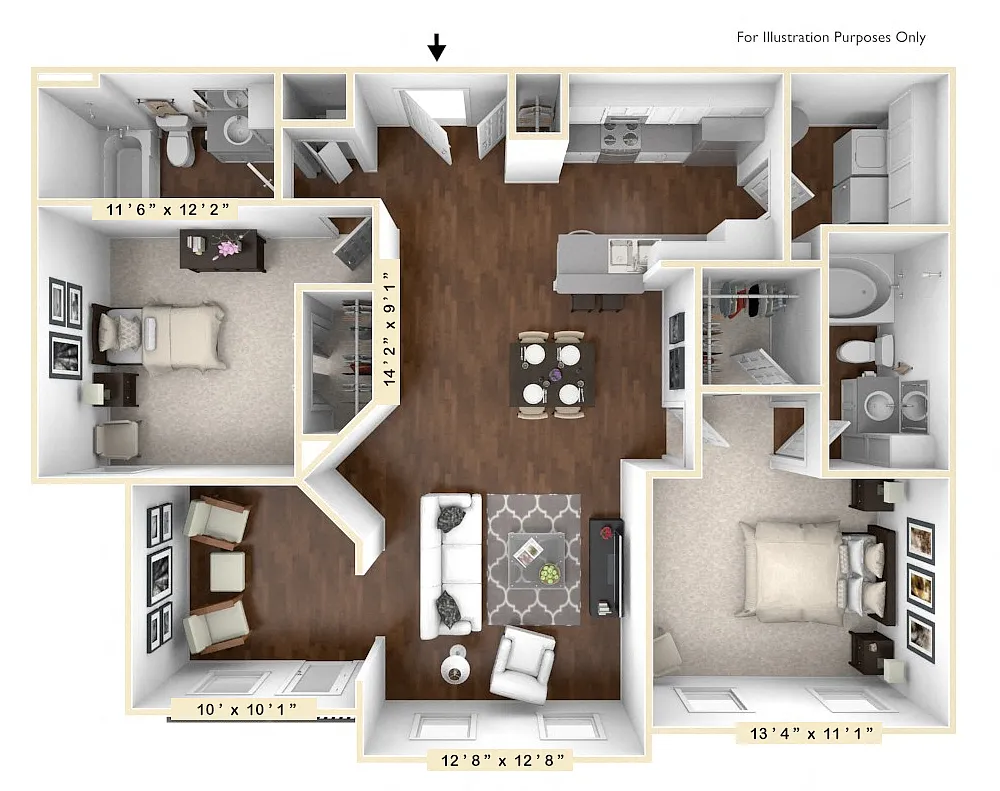 Floor plan The Rodeo 2 BR 2 BA with Den