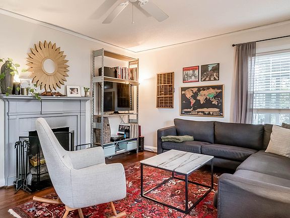 Living room with working fireplace