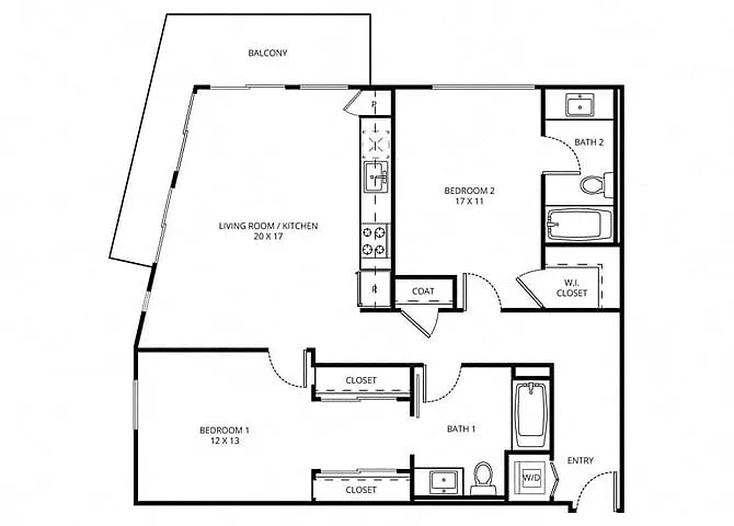 Floor plan 2 Bedroom 2 Bath A-2
