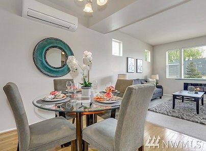 Combined dining and living area with A/C and efficient Heat unit.