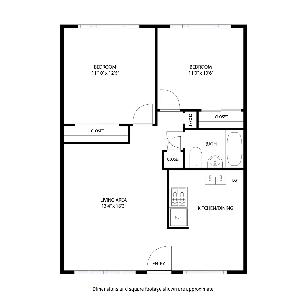 Floor plan 2 Beds and 1 Bath