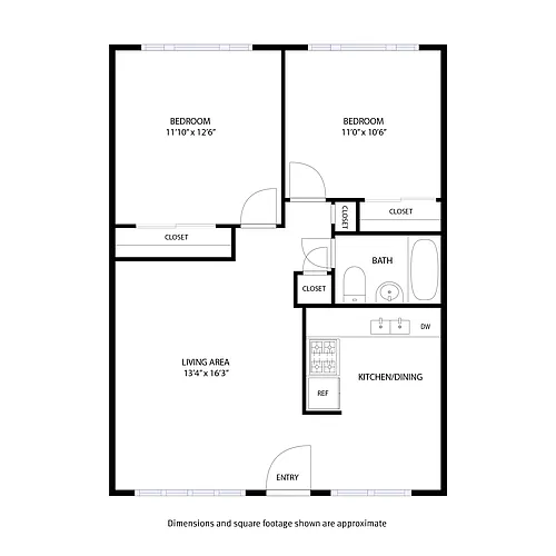 Floor plan 2 Beds and 1 Bath