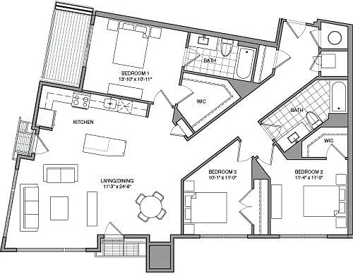 Floor plan 3 Bdrm A