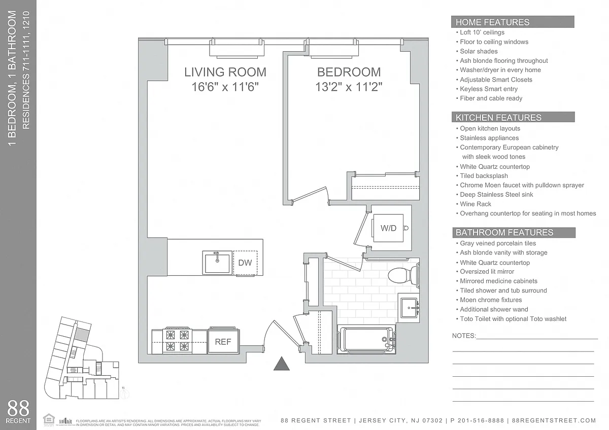 Floor plan 88 Regent- 1 Bed A19