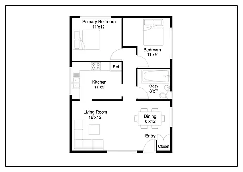 Floor plan 2 Bed 1 Bath
