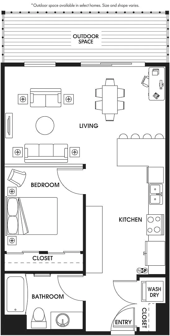 Floor plan U4 Open One Bedroom
