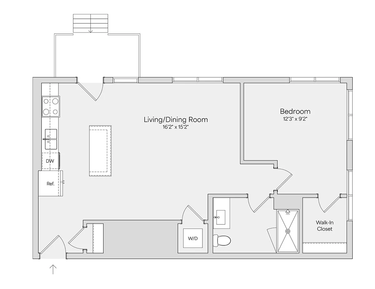 Floor plan 1BR 1BA (776 SF)