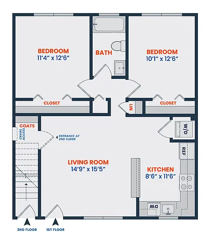 Floor plan 2 Bed | 1 Bath