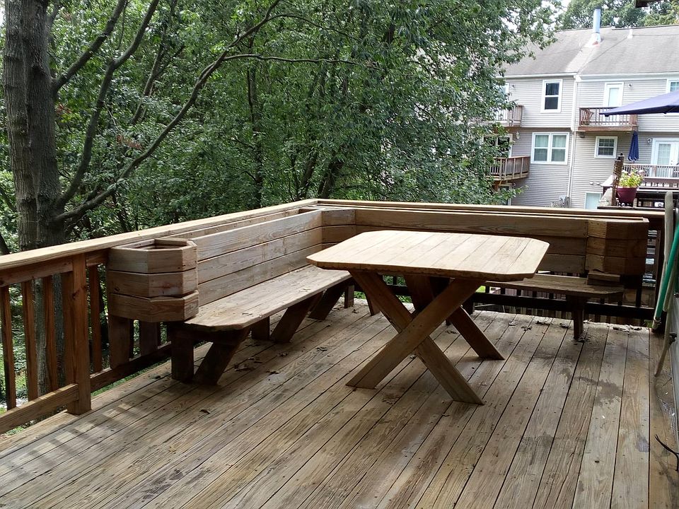 built in deck furniture at top of the hill