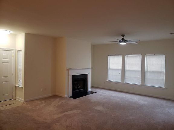 Lovely fireplace in living room...along with lush new carpet!