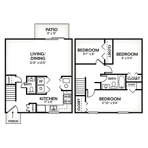 Floor plan 3 Bed, 1.5 Bath Townhome