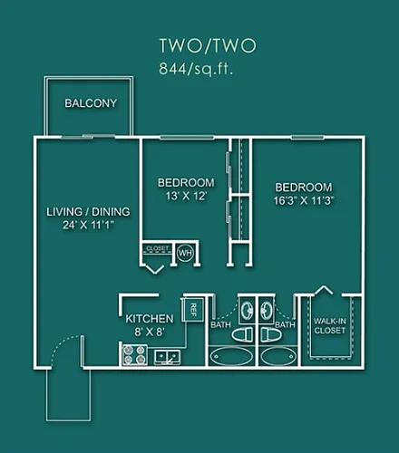 Floor plan 2 Bedroom 2 Bathroom