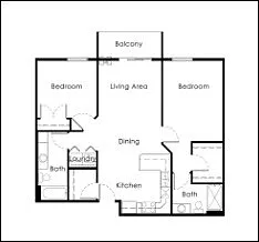 Floor plan 2 Bed / 2 Bath 1039 sq ft 2nd Floor