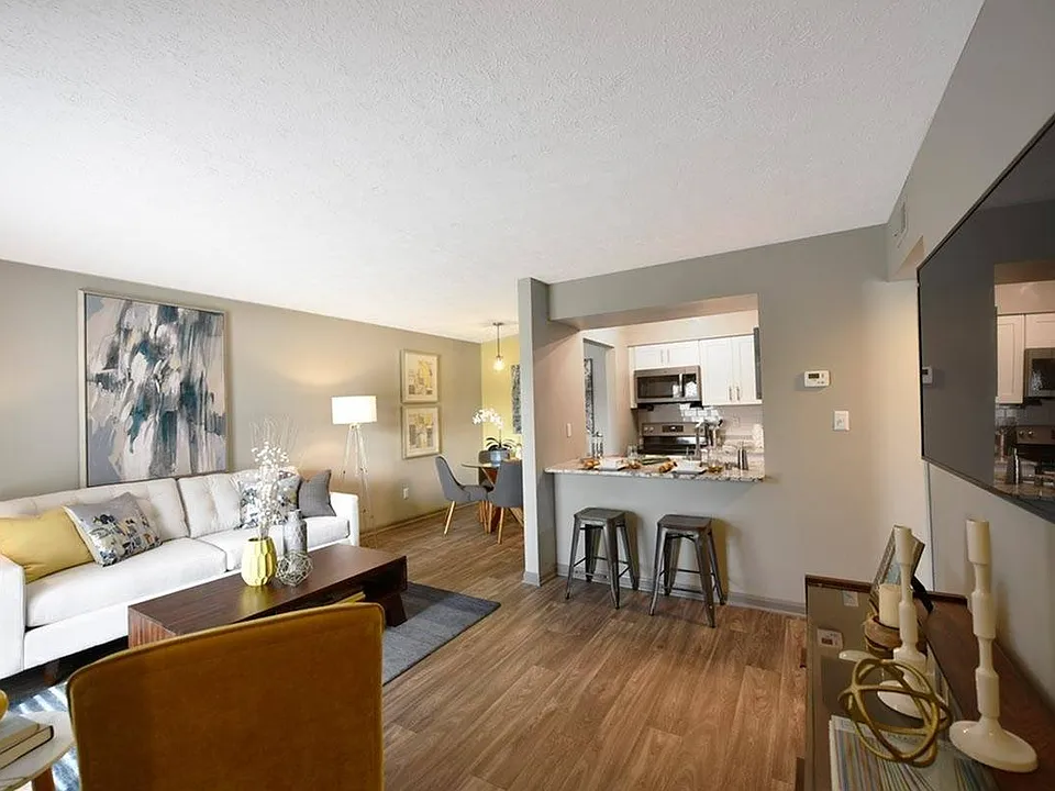 Living room with hardwood-style flooring