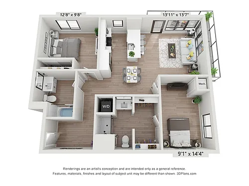 Floor plan 2 Bed x 2 Bath