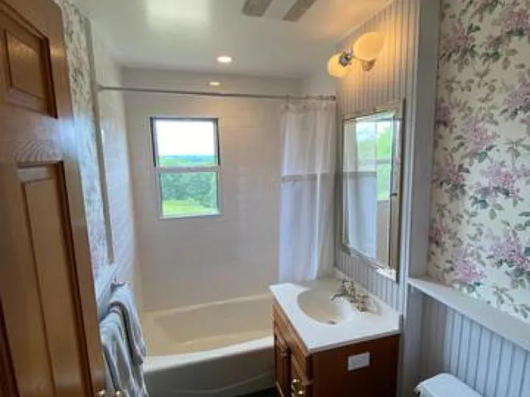 Bathroom #1 with Crackle subway tile Tub/ shower combination - Marble floor