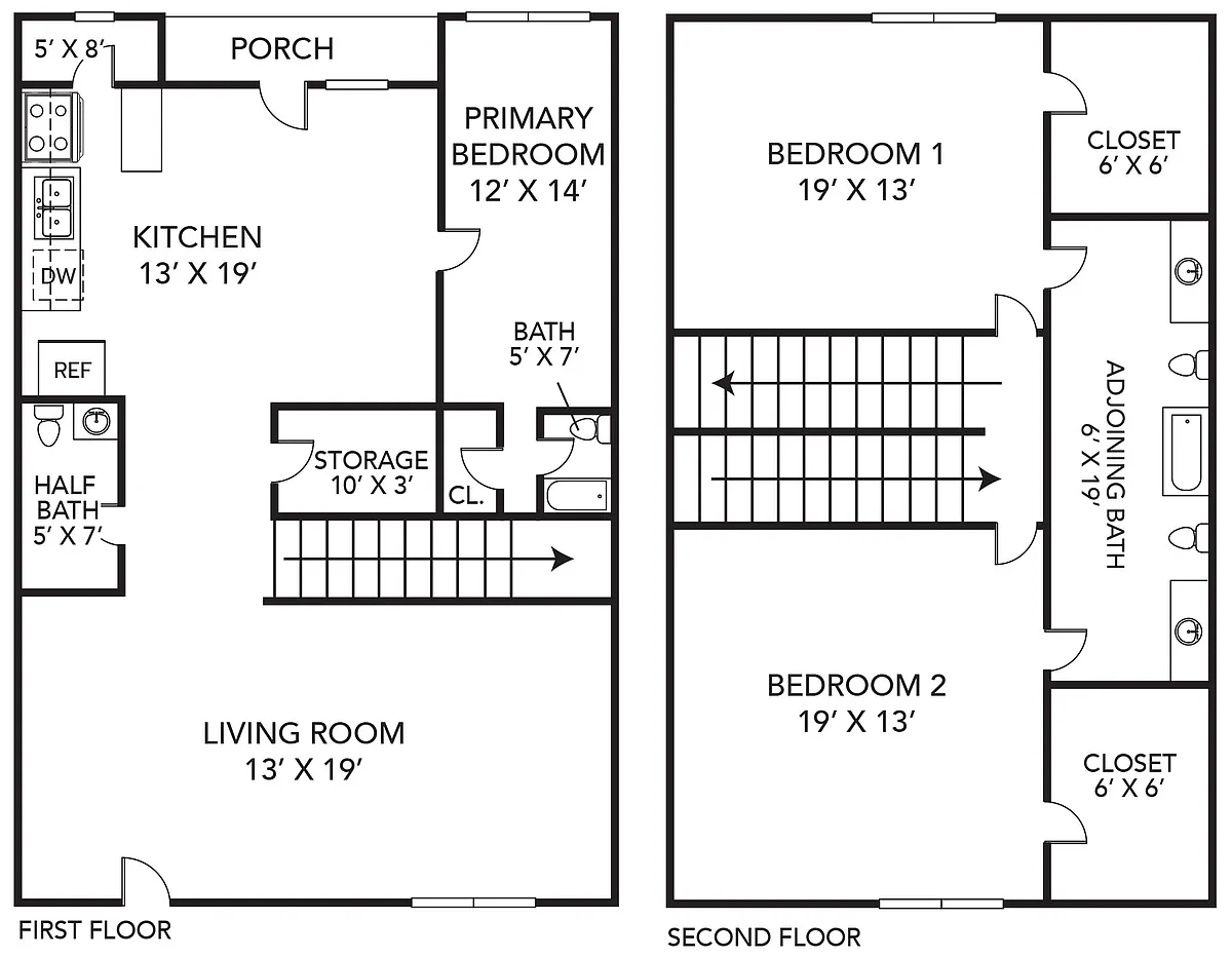 Floor plan Cross Creek Townhome Two Bed
