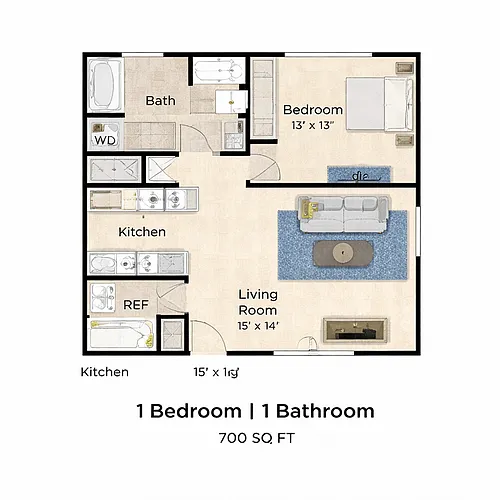 Floor plan 1 Bedroom 1 Bathroom