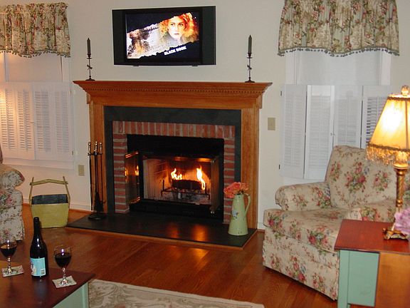 Functioning wood burning fireplace