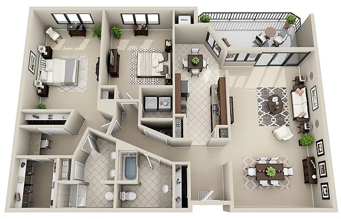 Floor plan 2 Bed 2 Bath (FS 3)
