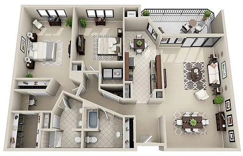 Floor plan 2 Bed 2 Bath (FS 3)