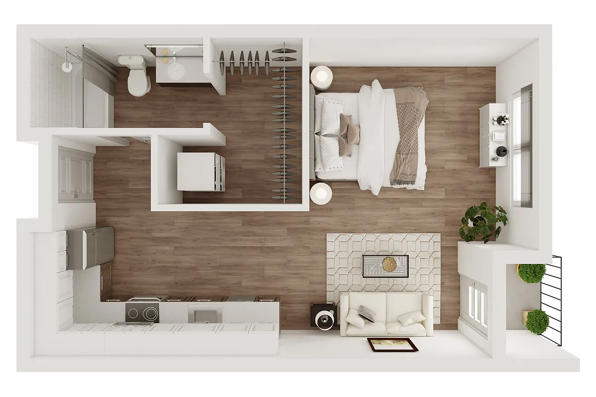 Floor plan 0 Bedroom, 1 Bathroom - 509 SF