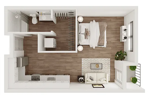 Floor plan 0 Bedroom, 1 Bathroom - 509 SF