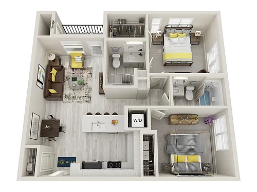 Floor plan 2BD, 2BTH C2