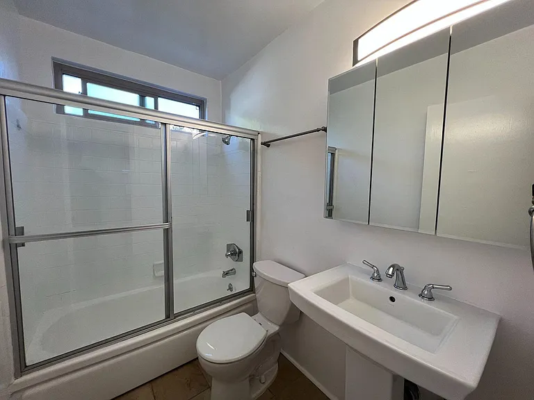 modern bathroom, inc tub and shower, for all the essential stuff that we humans need to do.