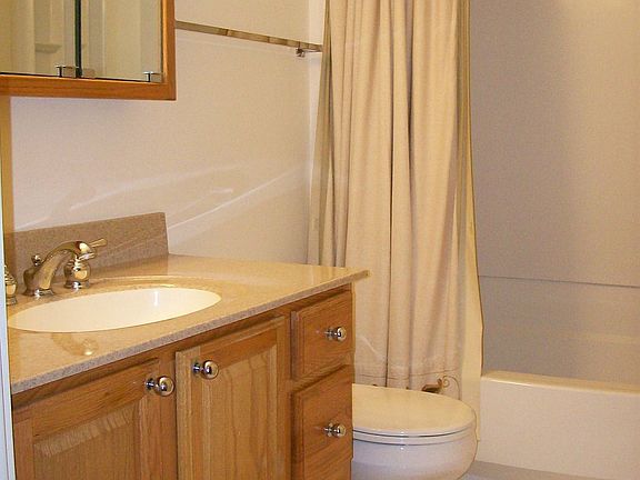 Bath,w/newer vanity,sink,light fixtures,low maintenance shower surround.